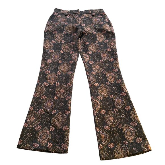A.L.C. Brocade Flared Pants Trousers Women's Black/Brown/Pink Pattern, Size 2 - Picture 1 of 11